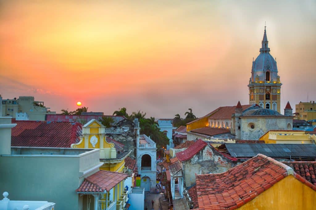 Coucher de soleil sur Carthagène en Colombie