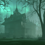 Maison hantée dans le brouillard