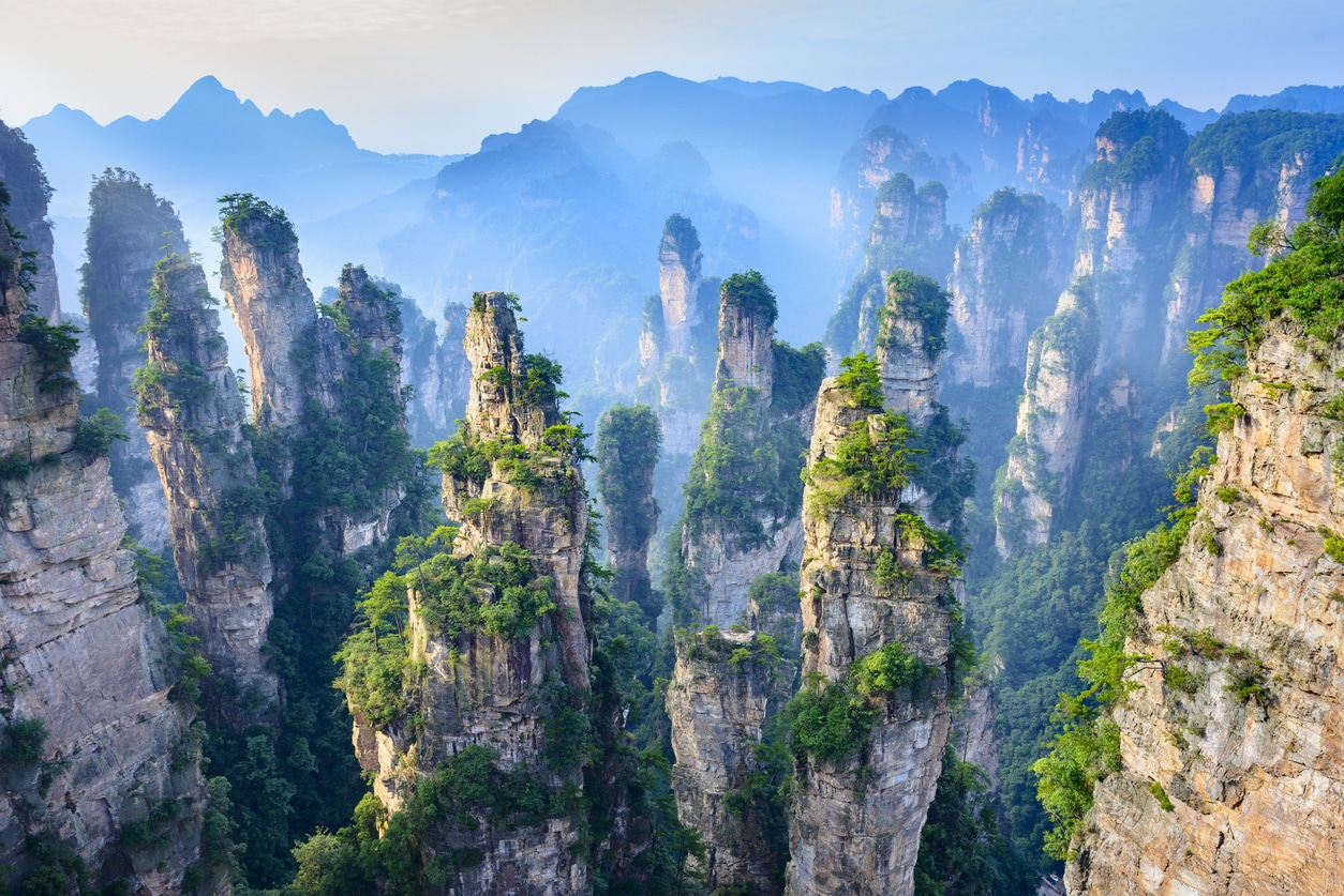 Vue panoramique sur les formations rocheuses du parc national Zhangjiajie