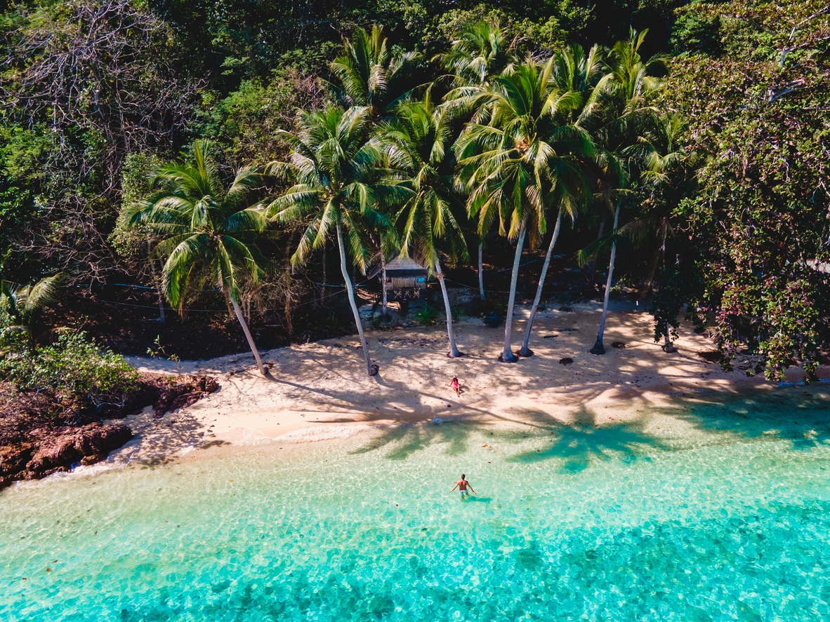 Vue panoramique sur une plage tropicale et son bungalow